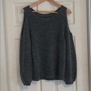 Grey Open Shoulder Knit Sweater